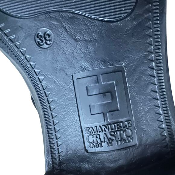 Emmanuele Crasto Black Leather Moto Boots Women 39 / 8.5 Buckle Zip Italy Made - Picture 7 of 9